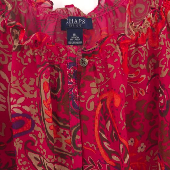 Chaps NWOT paisley chiffon peasent top Size XL red pink w/ tank top Boho peasant - Picture 4 of 10
